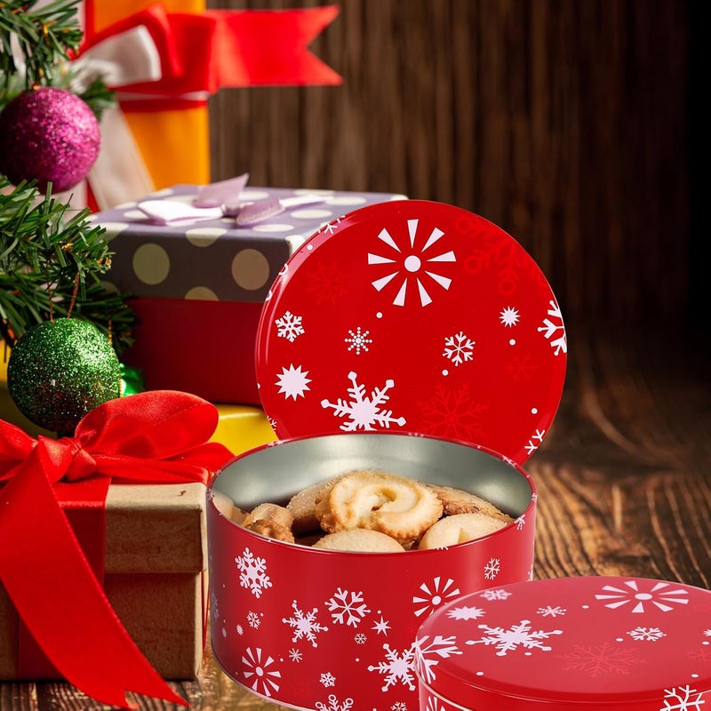 TangFee 6Pieces Christmas Cookie Tins, 6.5Inch Round Cookie Containers, Empty Metal Cookie Tins with Lids for Christmas Holiday Gift Giving - Image 5
